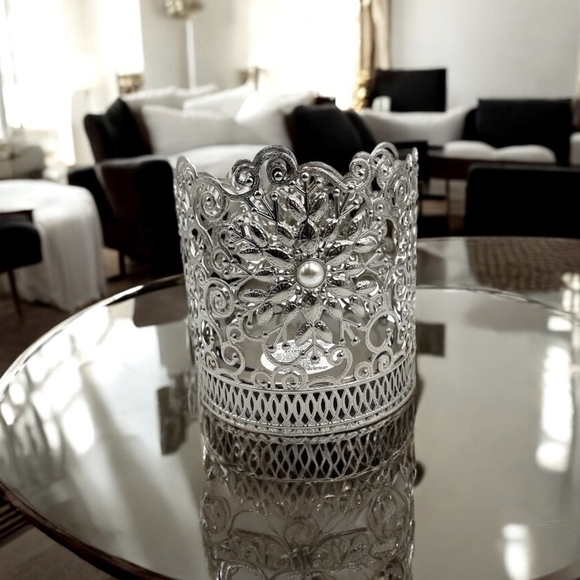 Bath & Body Works Other - Bath & Body Works Candle Holder Metal Sleeve Pearl Brushed Silver Candleholder